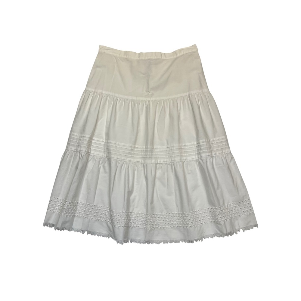 Van Heusen White Eyelet Tiered 100% Cotton Cottagecore Prairie Midi Skirt 10